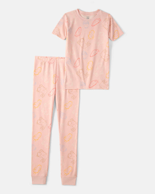 Carter's Girls Easter Bunny 100% Cotton Snug Fit 2-Piece Pyjama Set - Pink