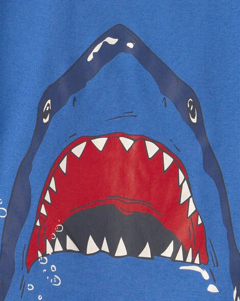 Carter's Boys Shark 100% Cotton Short-Sleeve Snug Fit 4-Piece Pajama Set - Blue