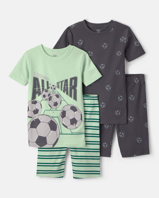 Carter's Boys Soccer 100% Cotton Short-Sleeve Snug Fit 4-Piece pyjama Set - Green/Grey