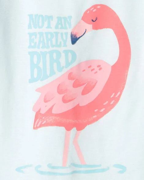 Carter's Girls Flamingo 100% Cotton Short-Sleeve Snug Fit 4-Piece Pajama Set - Pink/Blue