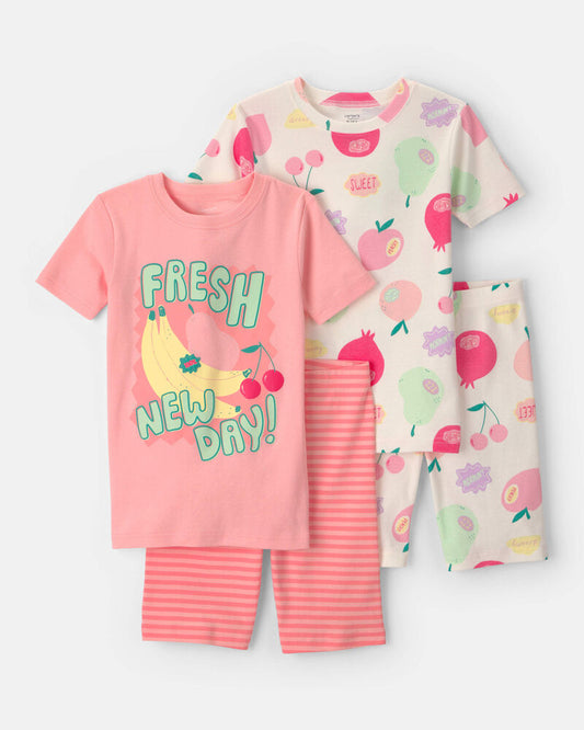 Carter's Girls Fruit 100% Cotton Short-Sleeve Snug Fit 4-Piece pyjama Set - Pink