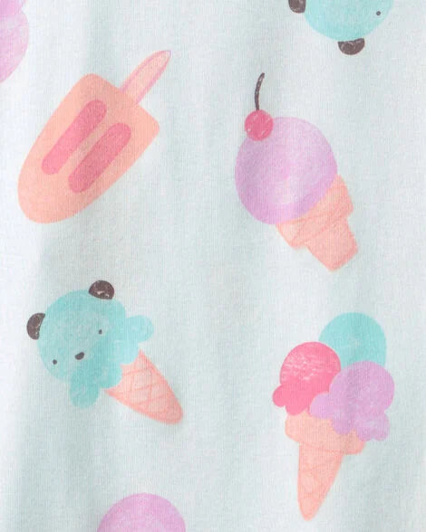 Carter's Girls Ice Cream 100% Cotton Short-Sleeve Snug Fit 4-Piece Pajama Set - Pink/Blue