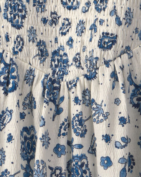 Oshkosh Girls Smocked Floral Dress - Blue/Ivory