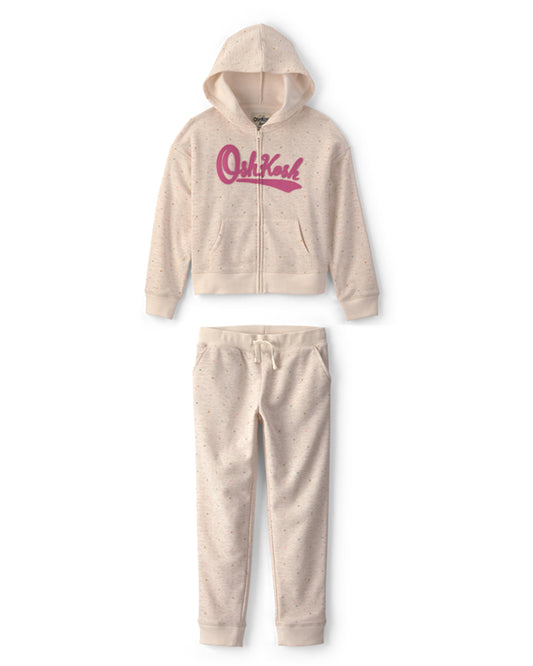 Oshkosh Girls Heart OshKosh Logo Fleece Zip-Up Hoodie with Drawstring Knit Joggers