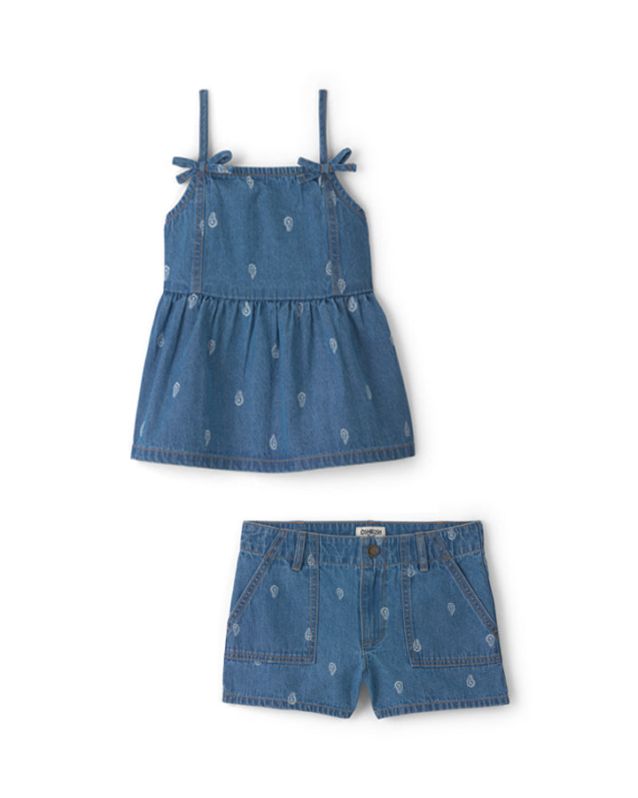 Oshkosh Girls Paisley Denim Top with Paisley Denim Shorts