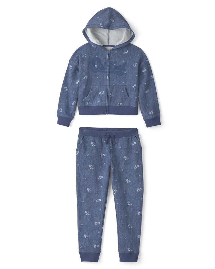 Oshkosh Girls Floral OshKosh Logo Zip-Up Hoodie with Drawstring Knit Joggers