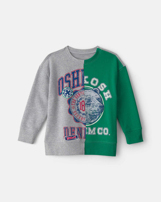 Oshkosh Boys 'Oshkosh Denim Co' French Terry Pullover Sweatshirt - Grey/Green