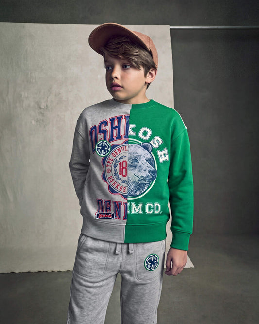 Oshkosh Boys 'Oshkosh Denim Co' French Terry Pullover Sweatshirt - Grey/Green