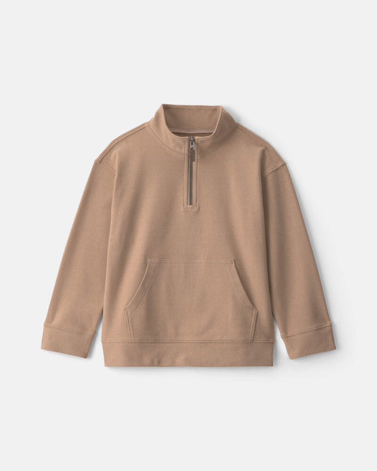 Carter's Boys Quarter-Zip Rib Pullover Sweatshirt - Khaki