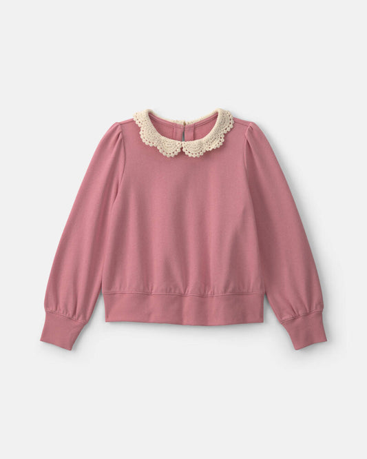 Carter's Girls Floral Collar French Terry Pullover Sweatshirt - Pink