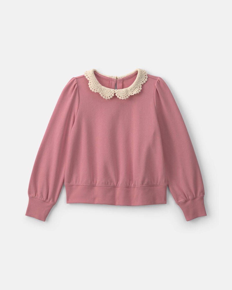 Carter's Girls Floral Collar French Terry Pullover Sweatshirt - Pink