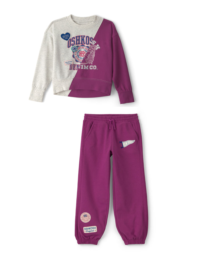 Oshkosh Girls 'Oshkosh Denim Co' French Terry Pullover Sweatshirt with French Terry Joggers