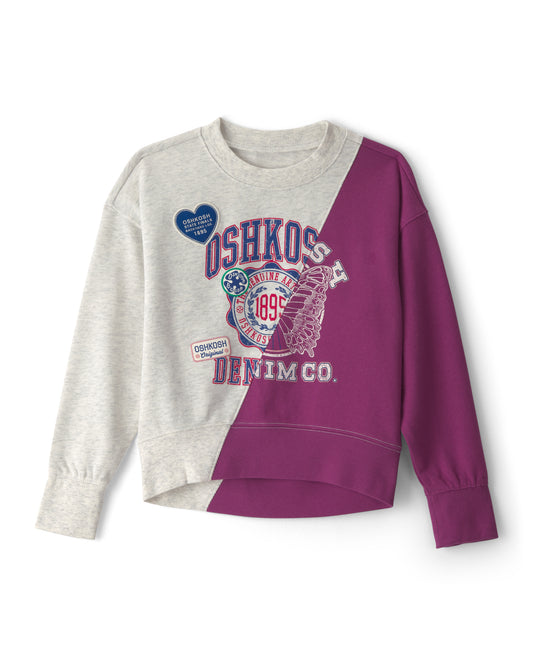 Oshkosh Girls 'Oshkosh Denim Co' French Terry Pullover Sweatshirt with French Terry Joggers