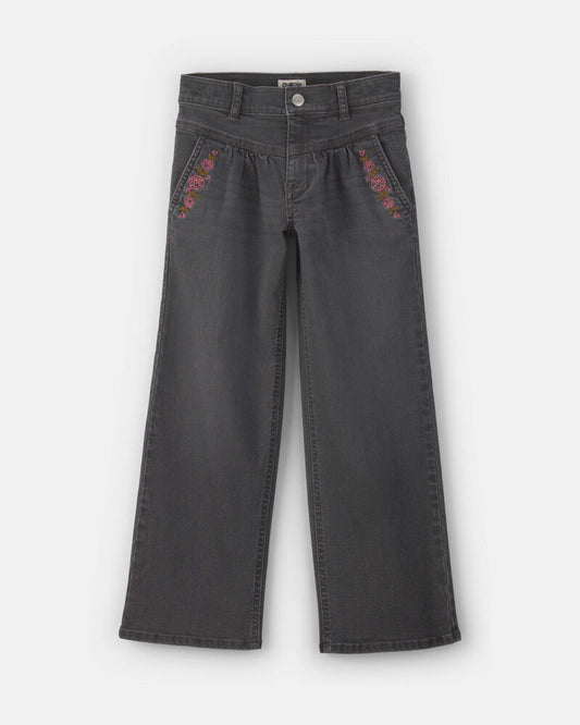 Oshkosh Girls Floral Denim Wide-Leg Pants - Dark Wash