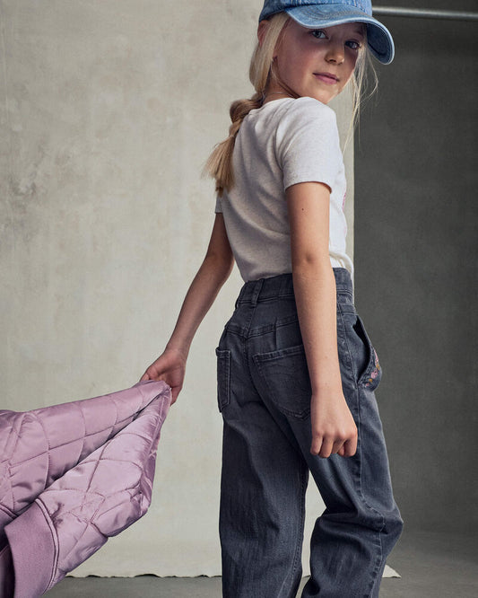 Oshkosh Girls Floral Denim Wide-Leg Pants - Dark Wash