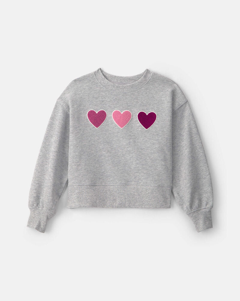 Carter's Girls Heart French Terry Long-Sleeve Pullover Sweatshirt - Grey