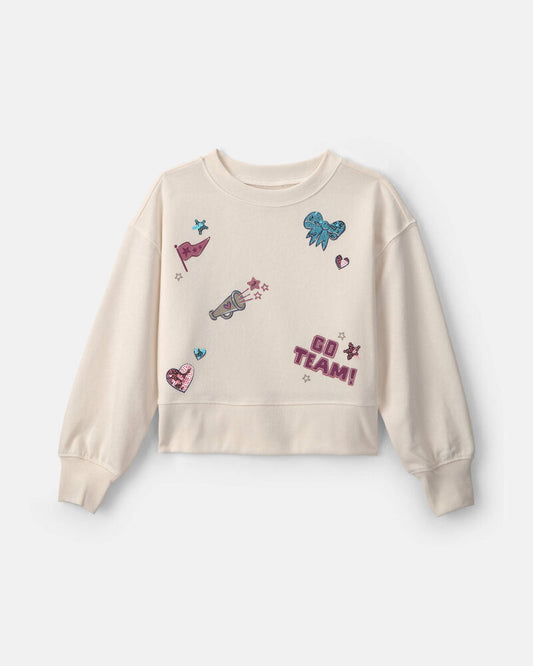 Carter's Girls 'Go Team!' French Terry Long-Sleeve Pullover Sweatshirt - Cream