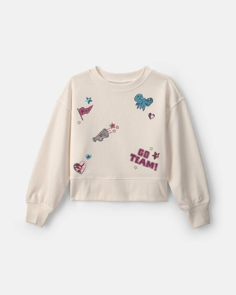 Carter's Girls 'Go Team!' French Terry Long-Sleeve Pullover Sweatshirt - Cream