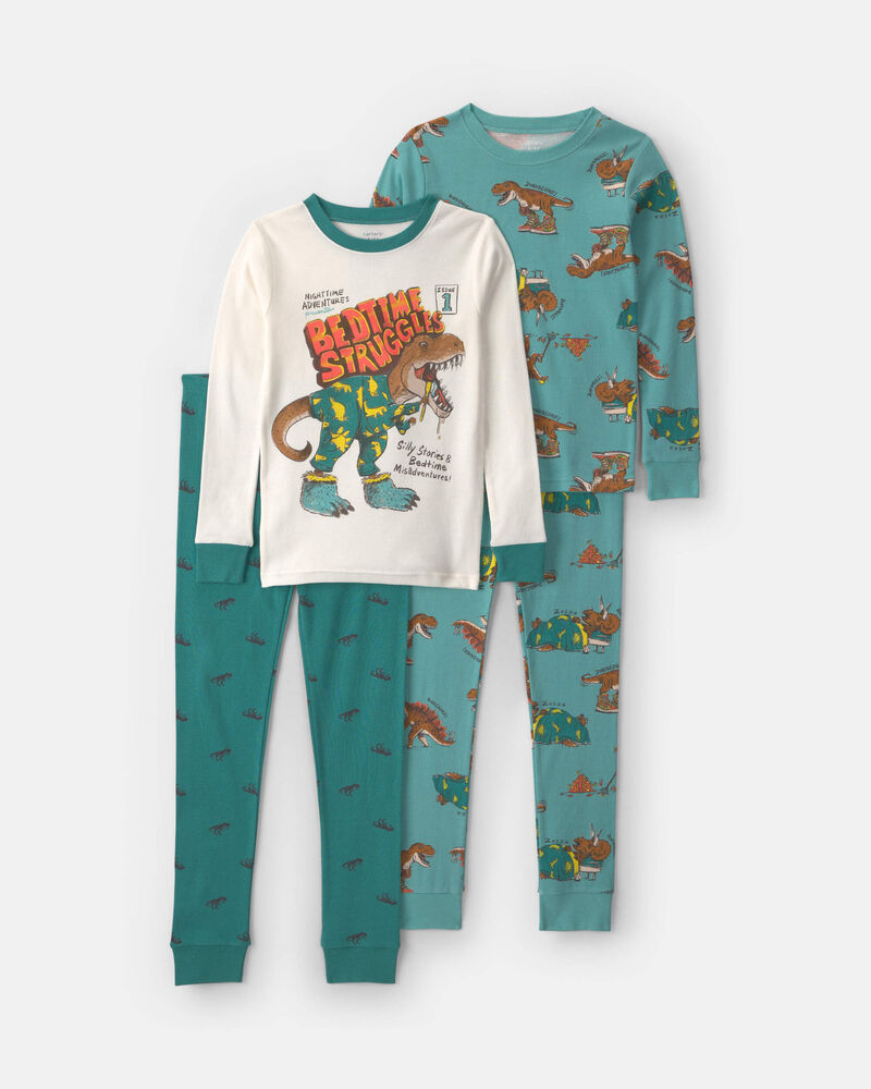 Carter's Boys 4-Piece Dinosaur 100% Cotton Snug Fit Pyjama Set - Green