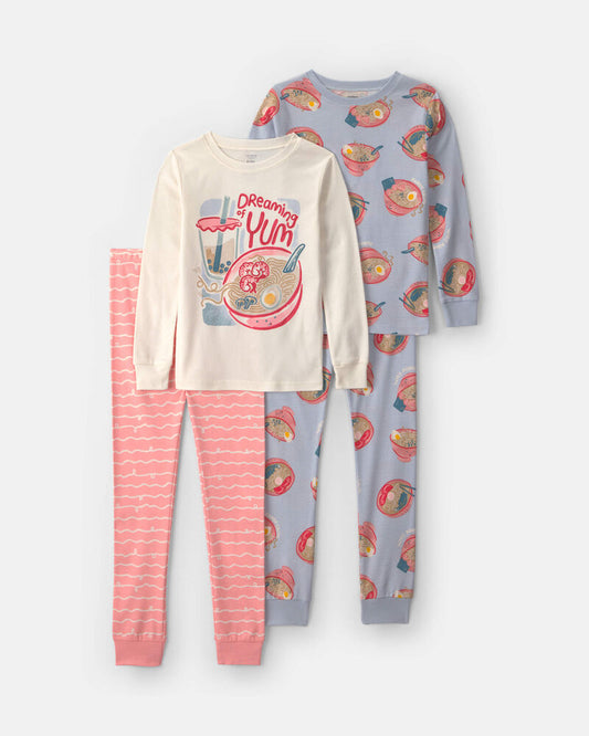 Carter's Girls 4-Piece Ramen 100% Cotton Snug Fit Pyjama Set - Blue/Pink