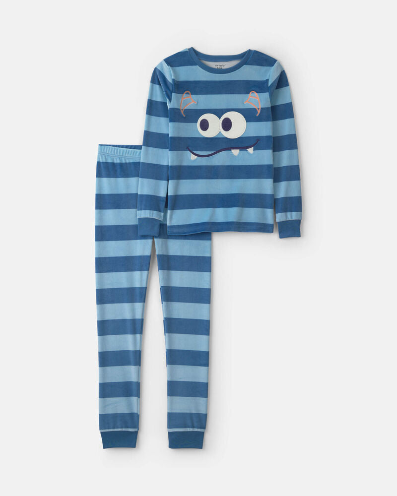 Carter'a Boys 2-Piece Monster Striped DreamPlush Snug Fit Pyjama Set - Blue