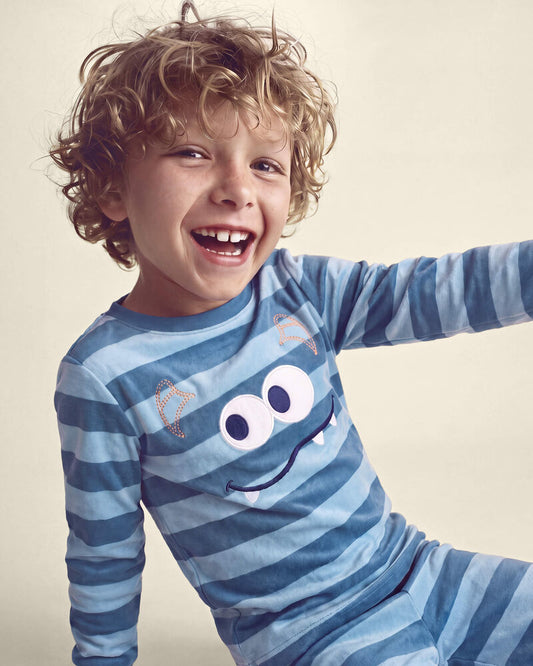 Carter'a Boys 2-Piece Monster Striped DreamPlush Snug Fit Pyjama Set - Blue