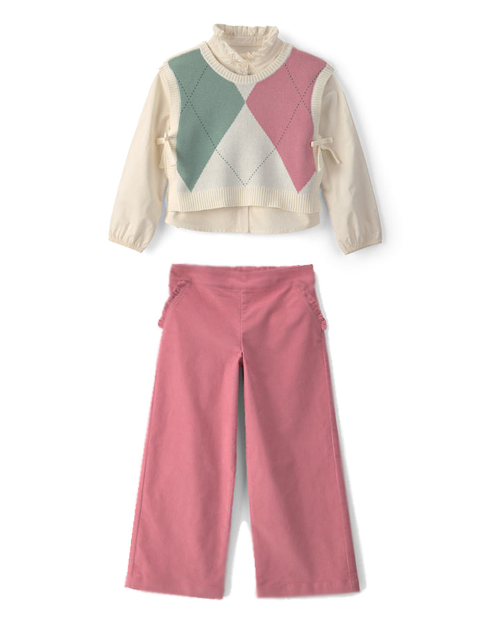 Carter's Girls 2-Piece Plaid Sweater Vest Top Set with Corduroy Wide-Leg Pants