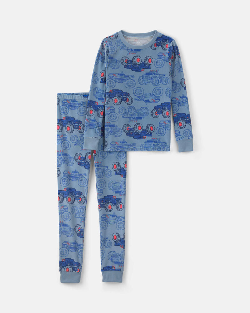 Carter's Boys 2-Piece Monster Truck Dream Plush Snug Fit Pyjama Set - Blue