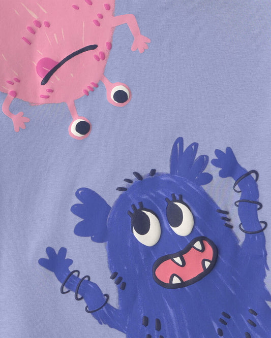 Carter's Girls 4-Piece Monster 100% Cotton Snug Fit Pyjama Set - Blue/Cream