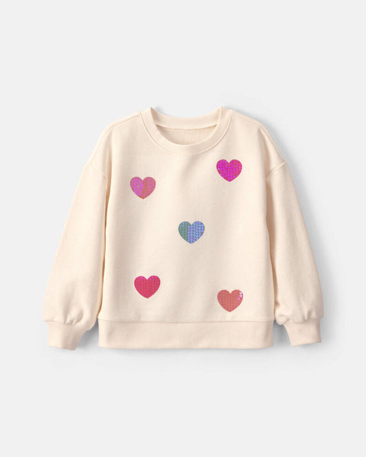 Carter's Toddler Girl Sequin Heart French Terry Pullover Sweatshirt - Cream