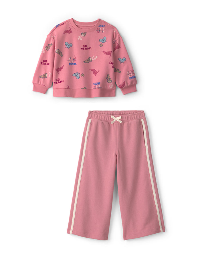 Crater's Toddler Girl School Spirit French Terry Pullover Sweatshirt with French Terry Wide-Leg Pants