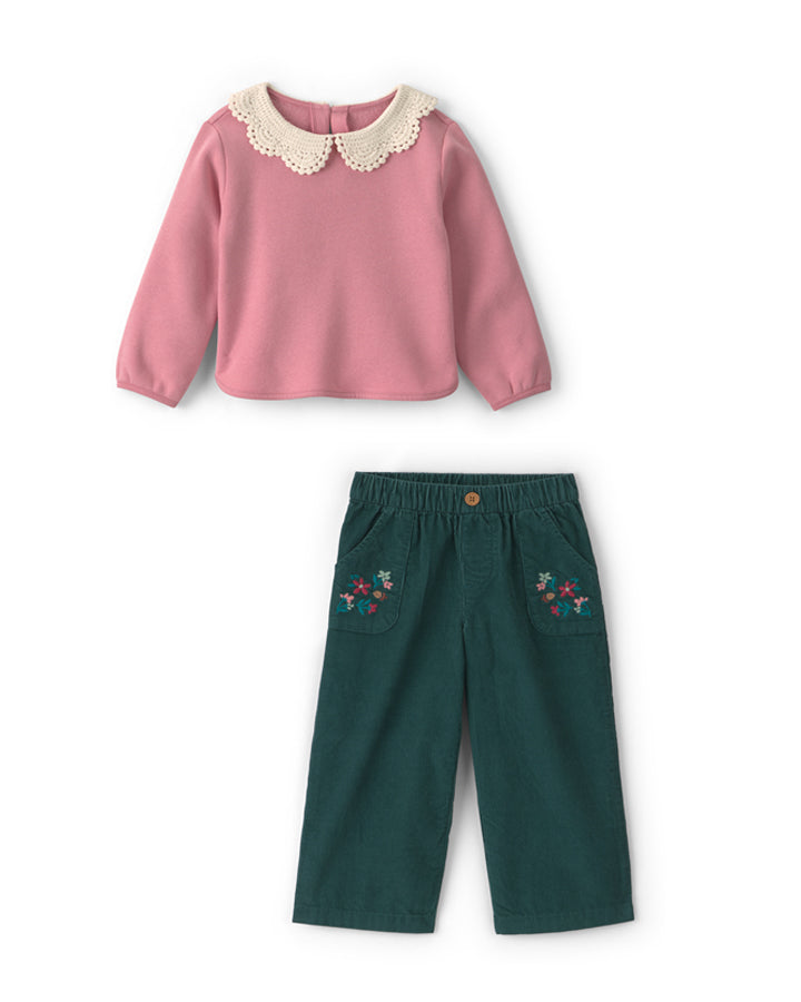 Carter's Toddler Girl Collared Fleece Sweater with Floral Corduroy Wide-Leg Pants