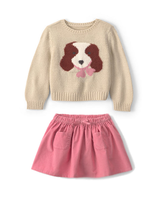 Carter's Toddler Girl Dog Sweater with Bow Corduroy Skort