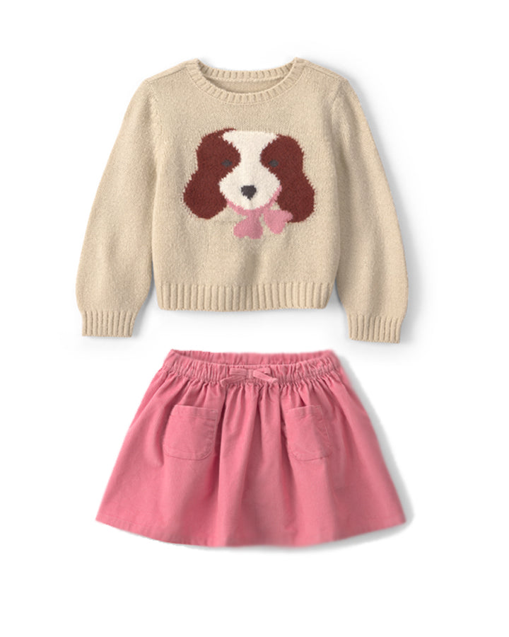 Carter's Toddler Girl Dog Sweater with Bow Corduroy Skort