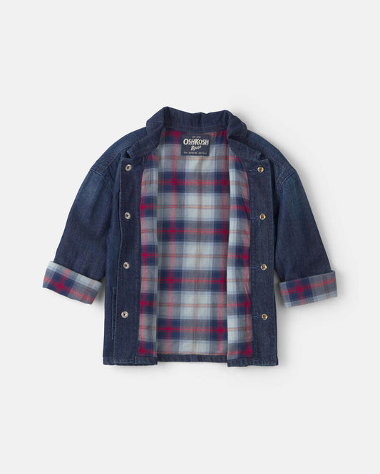 Oshkosh Toddler Boy Plaid Denim Jacket - Blue