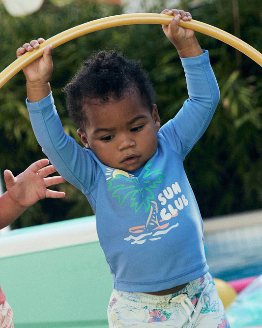 Baby Boy 2-Piece Beach Tropical Long-Sleeve Rashguard Trunk Set - Blue