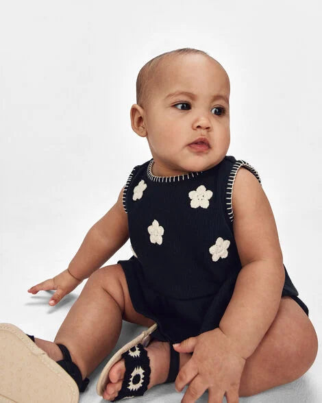 Carter's Baby Girl 2-Piece Floral Embroidered Top & Short Set - Black