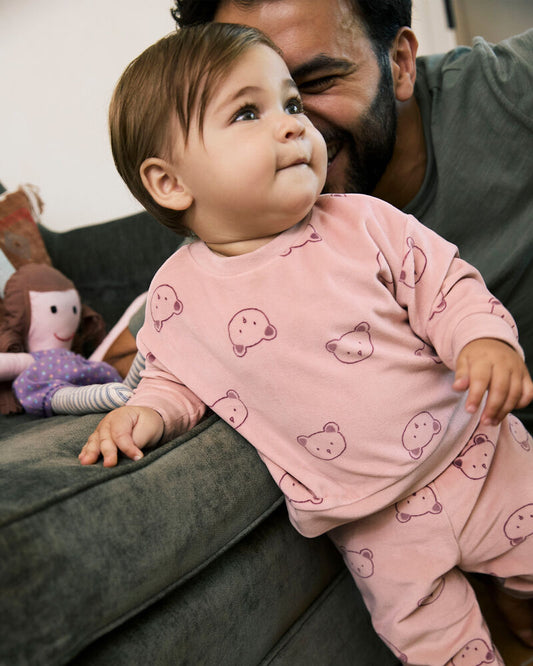 Carter's Baby Girl 2-Piece Bear Print Velour Sweatshirt & Jogger Set - Pink