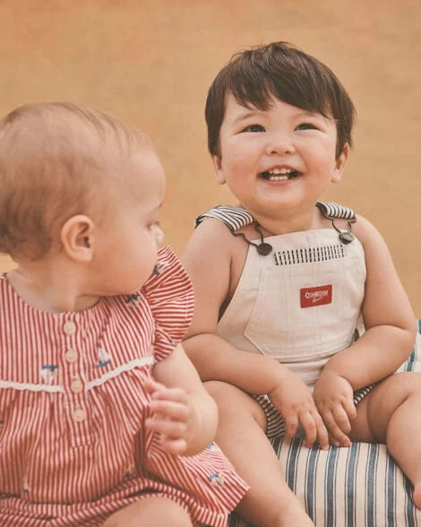 Oshkosh Toddler Striped Shortall - Ivory/Navy Blue