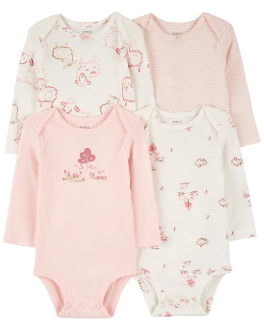 Carter's Baby 4-Pack Farm Animals Long-Sleeve Bodysuits