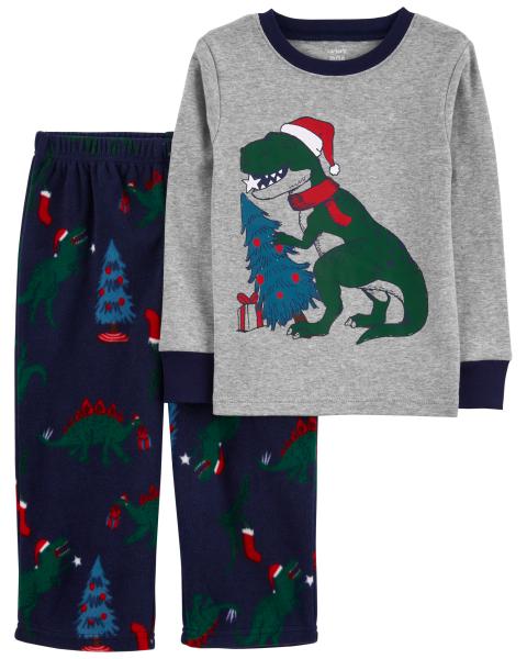 Carter's 2-Piece Christmas Dinosaur Cotton Top Fleece Pant PJS