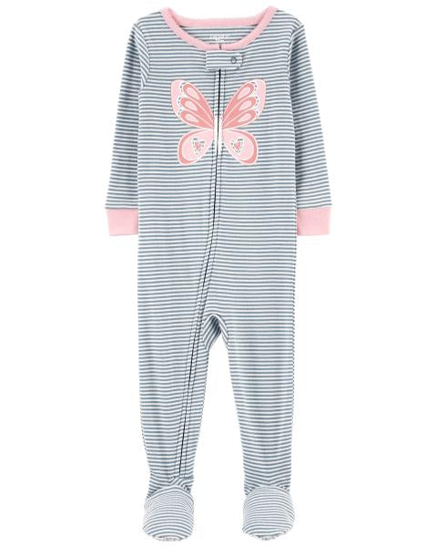 Toddler 1-Piece Butterfly 100% Snug Fit Cotton Footie PJs